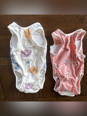 NWT ANWA 2 Pack Cat Recovery Suit Onesie Spay Surgery Pink White M